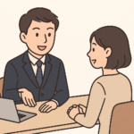 ノートパソコンの前で真剣に考える男性のイラスト。投資や資産形成について、自分の未来と向き合っているイメージ。