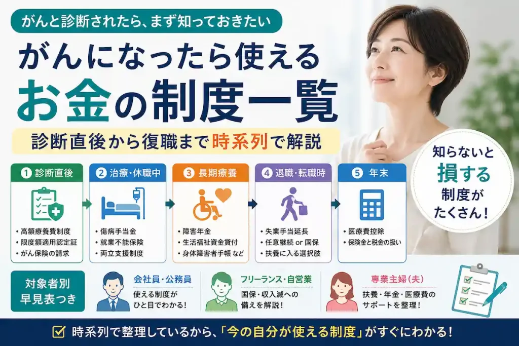 がんになったら使えるお金の制度一覧|高額療養費・傷病手当金・障害年金・医療費控除を時系列で解説
