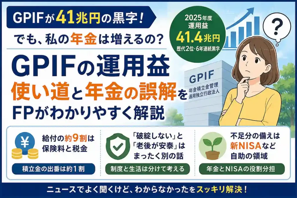 GPIFの2025年度運用益41.4兆円と、年金がすぐ増えない理由をFPが解説するアイキャッチ画像
