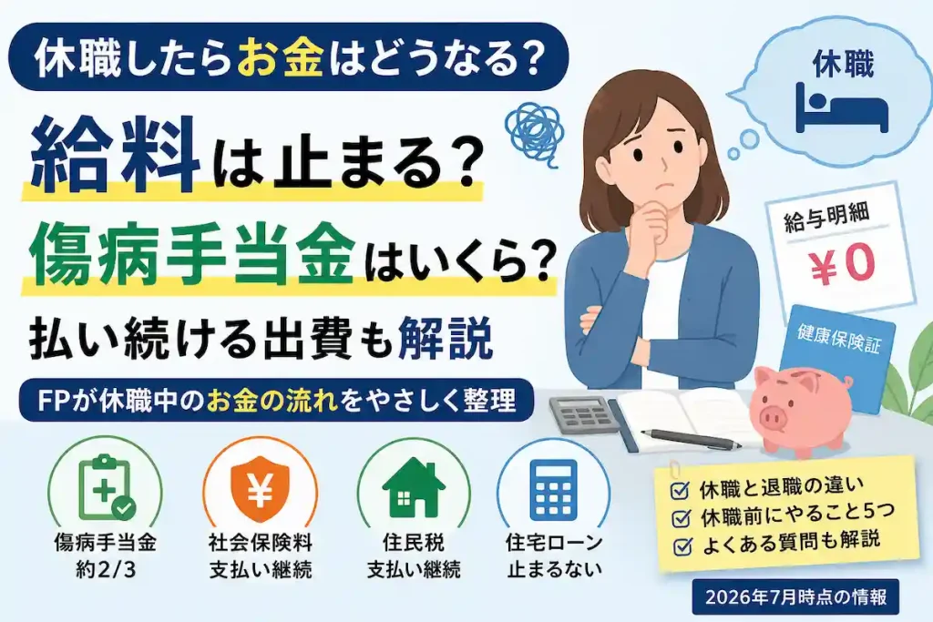 休職したらお金はどうなる?給料は止まる?傷病手当金はいくら?払い続ける出費まで休職中のお金の流れをFPがやさしく整理したアイキャッチ画像