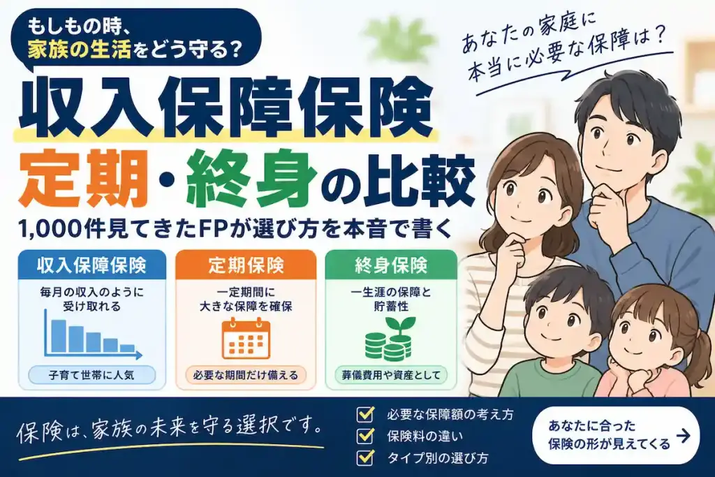 収入保障保険・定期保険・終身保険の比較イメージ